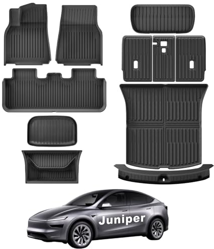 WEIZE Tesla Model Y Juniper Floor Mats 2025 2026, 11 PCS Full Set All Weather Non-Slip Floor Mats & Cargo Liners, Black Car Mats for Tesla Interior Accessories