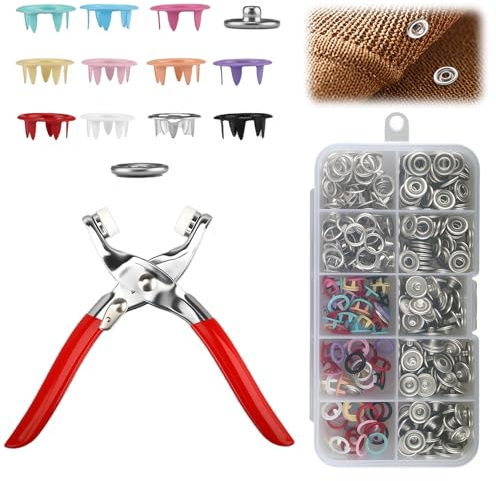 Snap Button Fastener Kit 100 Sets, Metal Poppers Fasteners 9.5mm Colorful Snap Fasteners with Pressure Pliers No Sewing Five Claw Buckle Press Studs for DIY Clothing Bags Crafts Handmade (10 Colors)