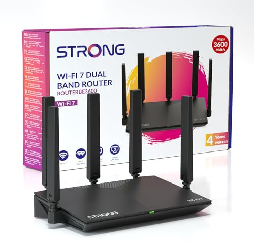Strong BE3600 Dual-Band Router Wi-Fi 7, Fino a 3,6 Gbps, MLO, Modem Wi-Fi 7 Internet, Porte 2,5G WAN & Gigabit LAN, 5 Antenne Esterne, Gestione App, Controllo Genitori, Sicurezza WPA3, TWT, IPv6