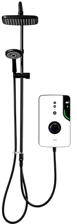Triton Showers ENlight® | DuElec® | Thermostatic Electric Shower | 9.5 kW | Smart Shower | with Black Showerhead & Anti Twist Hose | White | Overhead Shower