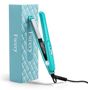 Planchita de Pelo Mini Farery para Cabello Corto, Pequeñas Planchas de Viaje y Placa de Cerámica, Estilizado Rápido y Fácil del Cabello, Doble Voltaje, Estuche Incluido, Azul