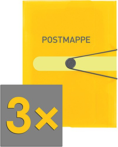 Postmappe A4 PP transparent gelb, 3 Klappen, VE=3 Stück