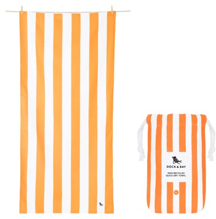 Dock & Bay Strandhandtuch - Schnell trocknende Mikrofaser, ohne Sand - Kompakt, Leicht - 100% recycelt - Inklusive Beutel - Cabana - Ipanema Orange, Extra Large (200x90cm, 78x35)