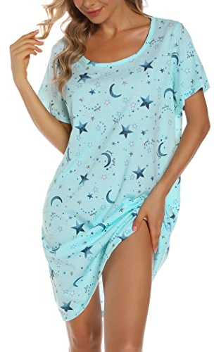 ENJOYNIGHT Camicia da Notte Donna Cotone Vestaglia Estiva Manica Corta Pigiama da Casa Casual da Notte(X-Large,Stella)