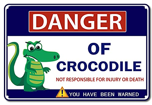 GORGECRAFT Cartello A Coccodrillo PERICOLO di COCCODRILLO Cartello In Metallo Divertente Segnale di Avvertimento per Porta per Crocodile Park Man Cave Bar Yard Decorazione Da Parete, 12x8 pollice