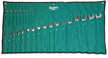 SATA ST09093 Ringmaulschlüssel, Gabelringschlüssel, Gabelschlüssel, Schraubenschlüssel Set metrisch 6-32 mm poliert aus CR-V-Stahl in praktischer Roll-Tasche 26 Tlg.