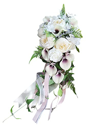 Bouquet da Sposa per Matrimonio, Gocce D'acqua a Forma di Cascata, Bouquet da Sposa a Cascata Artificiale Realistiche Bouquet di Fiori Finti per Decorazioni Centrotavola di Nozze, Matrimonio
