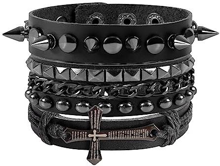 MILAKOO Kunstlederarmband für Herren schwarzer Kreuze Nieten Armbänder Männer punk rock Armband 3pcs