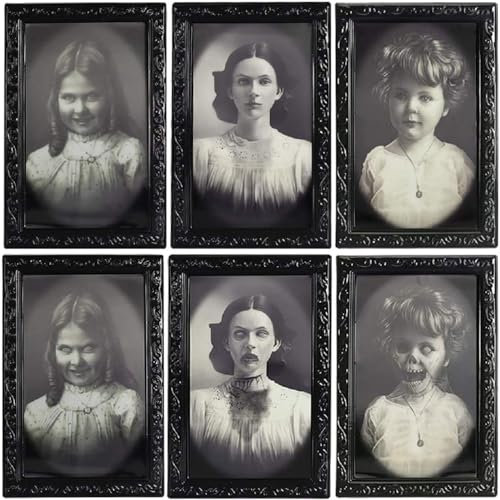 3 Marcos de Fotos 3D Terroríficos | Retratos de Caras | Decoración Interior de Halloween | Decoración de Paredes | Cuadros 25x38cm | Caras de Terror | OriginalCup®