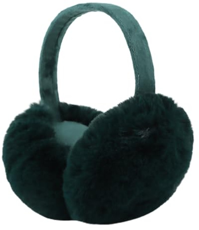 XIAOHAWANG Warm Winter EarMuffs for Women Fluffy Ear Warmer Foldable Outdoor Adult Ear Covers (Dark Green)
