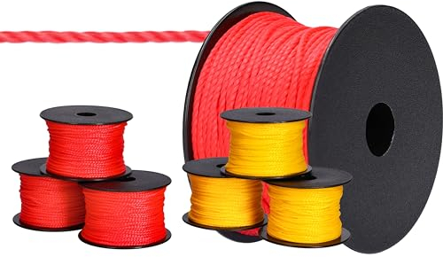 ToolSpace 6x Corda per muratori - 50m x 1,6mm - 3X rosso, 3X giallo - seta polipropilenica - Corda per livellare - filo a piombo - Corda per intonaco di forza - durevole e resistente agli strappi