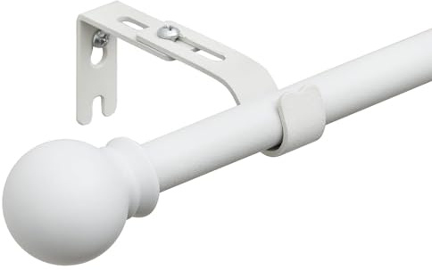 Starbover Curtain Poles, Curtain Poles for Eyelet Curtains, Voile Curtain Pole Matte White 76-188cm, Window Curtain Rod Metal Extendable with Adjustable Brackets and Round Cap Finials for Bedroom