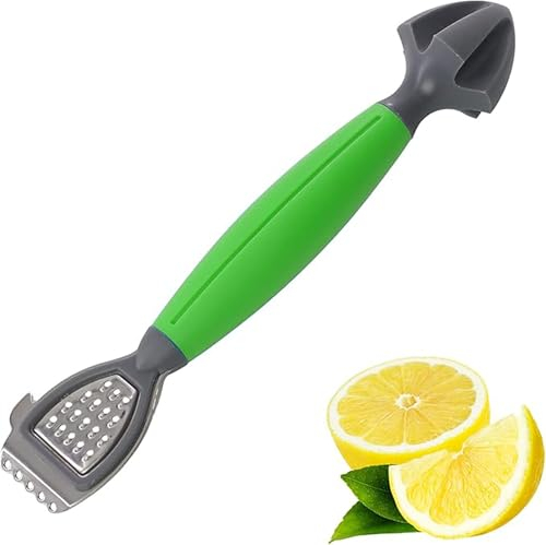 Lemon Zester Bar Tool 3 in 1, Citrus, Lime Zester, Reamer and Grater with a Soft-Touch Handle, Compact for Easy Storage and Dishwasher Safe (Green/Yellow)