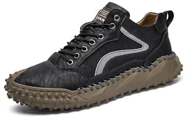 Casual Skor För Herrar Bekväma Vandringsskor Läder Oxfordskor Mode Sneakers Halkfria Körskor Svart 38 EU