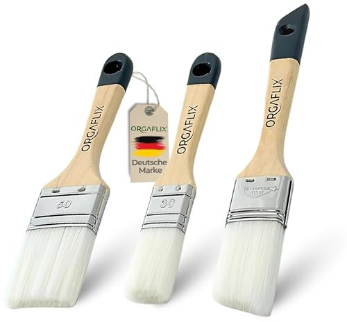 ORGAFLIX Lackierpinsel - 3er Set - 30mm, 35mm, 50mm, Malerpinsel für Lacke u. Farben - flachpinsel, lackpinsel für Lack, Farbe, Holz, Öl & Acryl - Ideal für Malerarbeiten & Renovierungen