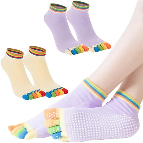 SJBAUTYO Non-Slip Yoga Socks for Women: 2 Packs Non-Slip Stopper Socks Pilates Toe Socks Women for Yoga, Pilates, Barre, Dance, Ballet, Fitness, M