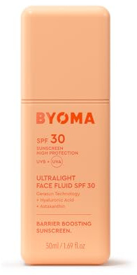 BYOMA SPF 30 Face Fluid (50ml) Ultra-Lightweight Facial Sunscreen with UVA/UVB Protection - Luminous Glow, No White Cast - SPF Moisturiser Strengthens Skin Barrier