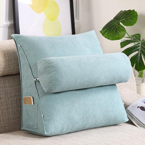 GYCS Cuscino A Cuneo Triangolare da Lettura, Cuscino Triangolare,con Collo Regolabile, per Divano Letto, Supporto per La Schiena, Testiera, Cuscino di Supporto Lombare,Lake Blue,60 * 50 * 20cm