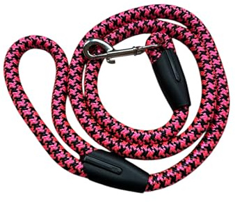 Correa para Perro de Adiestramiento, Cuerda Trenzada en Rosa y Negro, con Mosquetón Metálico (Fucsia y Negro)
