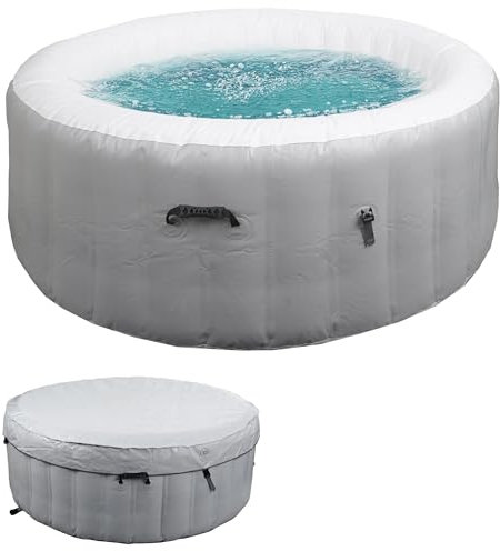 Mendler Whirlpool HWC-N97, Ersatz-Pool 4 Personen, In-/Outdoor aufblasbar PVC laminiert, rund Ø180cm - grau-weiß