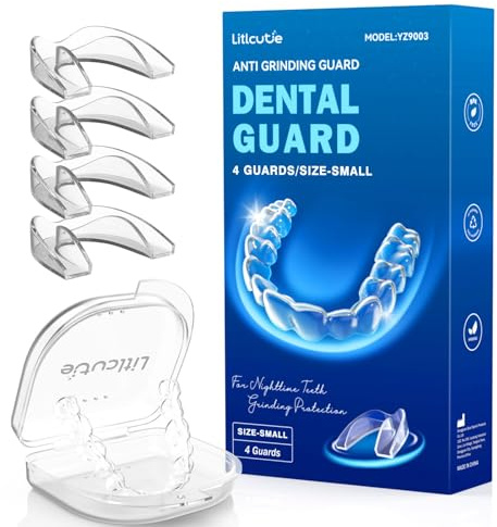 Litlcutie Paradenti per Digrignare i Denti Durante la Notte,Paradenti per Digrignamento dei Denti Durante il Sonno,Protezione Riutilizzabile per Dormire, Piccola (4 Pacchetti), Chiaro