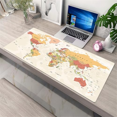 Surwin Tapis de Souris Gamer XXL, Grand sous Main Bureau pour Clavier et Souris, Monde Terre Mouse Pad pour Gaming avec Bords Surpiqués et Base en Antidérapante Impression (Jaune,800x300mm)
