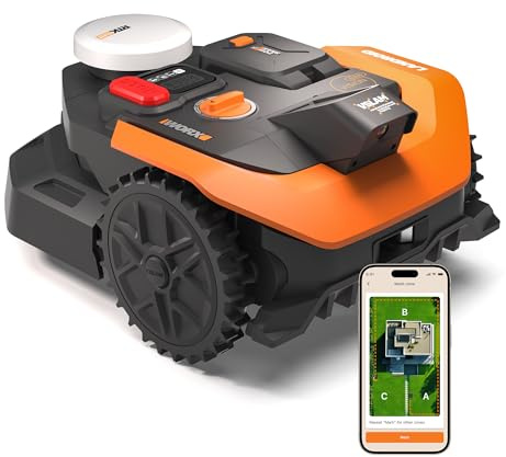 WORX Landroid Vision Cloud WR303E 2WD Robotic Lawnmower without Boundary Cable for 300 m² (AI Obstacle Detection, VSLAM+ RTK Cloud Navigation, Auto Mapping, App Control)
