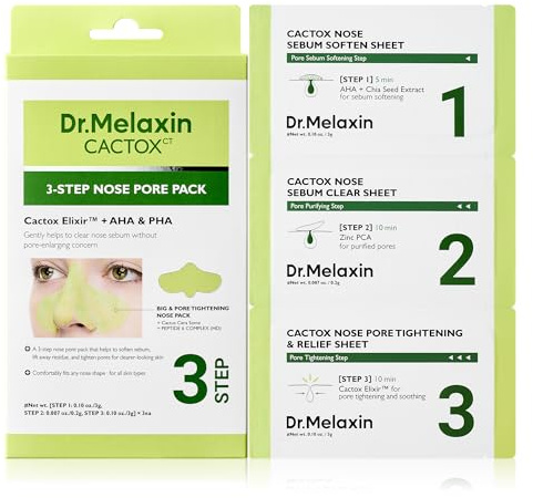 Dr.Melaxin CACTOX 3-STEP NOSE MASK PACK with AHA & PHA for Sebum Softening Pore Tightening Skin Repair 3-Step Nose Pore Pack