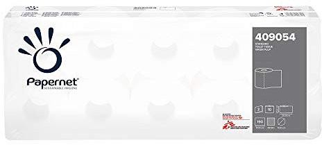 Papernet - Carta Igienica 409054, 10 Rotoli per Pacco, Realizzata in Pura Cellulosa, Lunghezza Rotolo 20,9m, 190 Strappi, Diametro Rotolo 11 cm, Anima 4,5 cm, Confezione da 8 x 10 rotoli