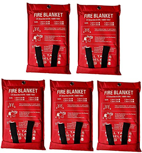 Toneeko Lot de 5 couvertures anti-feu d'urgence - Protection ignifuge et isolation thermique - Pour cuisine, cheminée, grill, voiture, camping - Blanc