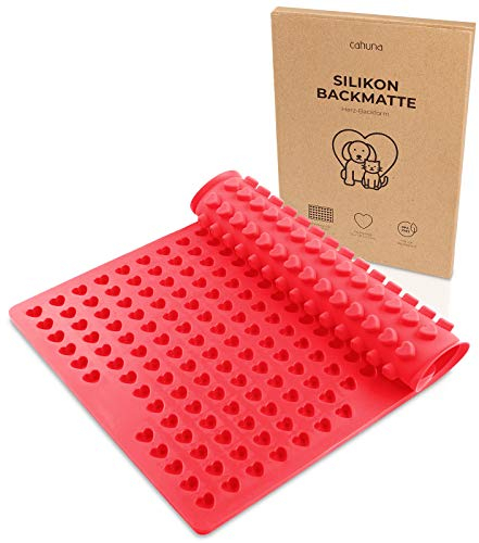 Cahuna Silikon Backmatte für Hundekekse mit Mini Herz - Backform für Hundeleckerli BPA frei und mit Rand - Wiederverwendbare Backunterlage für den Backofen