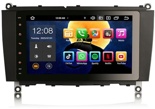 6GB 128GB 8 Core Android 14 Radio de Coche para Mercedes Benz Clase CLK W209 C209 A209, Radio Coche Apoyo Wireless CarPlay GPS Navegación Bluetooth 5.0 WiFi Dab+ Wireless CarPlay IPS Pantalla táctil
