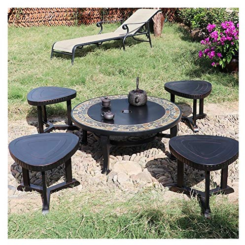 Brasero Exterior Cuenco De Fuego De Fuego De Leña, Calentador Exterior De Jardín, Kit De Barbacoa para Patio De Patio Trasero, con 4 Taburetes