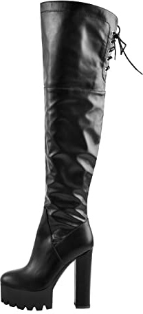 Only maker - Bottes à talons hauts overknee pour femmes - Bottes à plateforme, Noir en polyuréthane., 44 EU