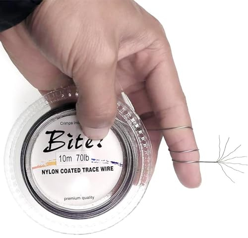 5LB-280LB 7 Strands Stainless Steel Wire Leader Nylon Coated-32.8ft Fishing Leader with 10pcs Crimp Sleeves (Silver with Spool, 200LB)