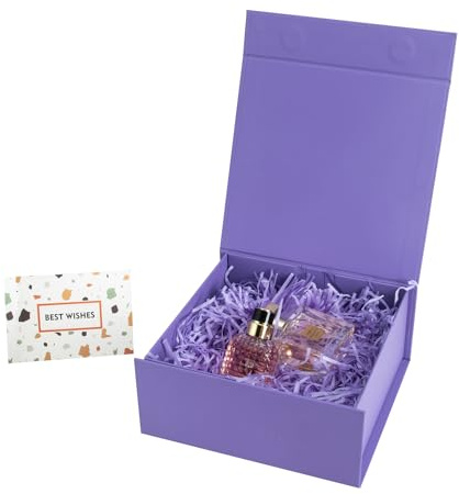 CHARMGIFTBOX Boîte cadeau magnétique pliable avec couvercles, 18 x 17 x 8,1 cm, violet, pour fête d'anniversaire, demoiselle d'honneur, cadeaux de Noël