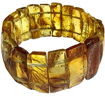 Armband bärnstensplattor L, G. 18–20, armband dam äkta baltisk bärnsten, färg natur slag, 100 % handgjorda i Tyskland, 19, Sten, - Amber