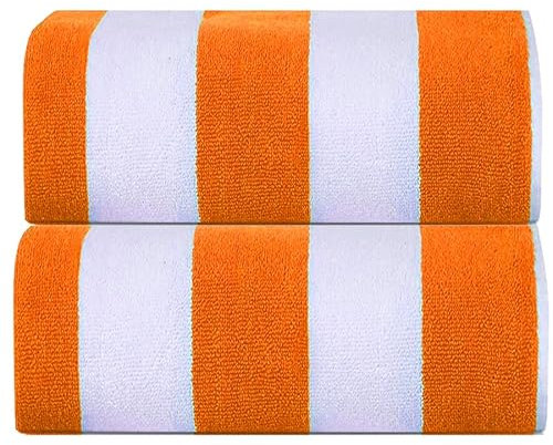 Sweet Needle Strandtücher – 2 Orange Cabana Stripe Classic, 100% Baumwoll-Frottee, ringgesponnenes Pooltuch, schnell trocknend, 450 g/m², für Erwachsene (Orange, 76 x 152 cm)
