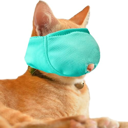 OHCOZZY Museruola Gatto Con Rete Traspirante, Maschera Per La Bocca Del Gatto Per Prevenire I Morsi e La Masticazione(M, Verde)