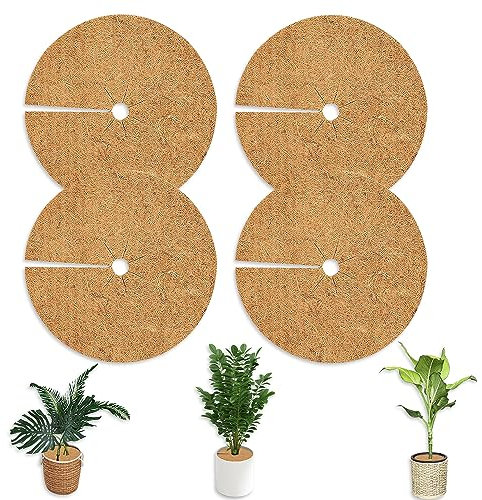 BNGXR Tapis De Coco Plantes, 4 Pièces Disque de paillage Protection Hivernale Coco Fibre De Coco Protection Hivernale Protection hivernale pour Plantes en Pot de Coco - Diamètre de 40 cm