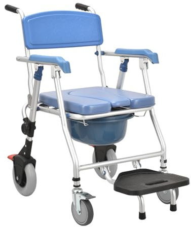 Sedia Comoda WC per Anziani, Sedia Doccia Disabili con Ruote, Multifunzione Sedia a Rotelle Doccia Pieghevole con Braccioli, Carrozzina Doccia per Disabili E Anziani con WC