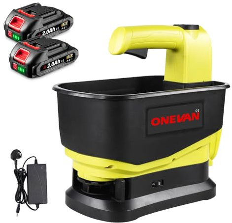 ONEVAN Cordless Fertiliser Spreader Lawn Seed Spreader - 5.5L Capacity Adjustable Scatter Width, Variable Flow Rate, For Fertilizer, Grass Seed, Salt and Grit