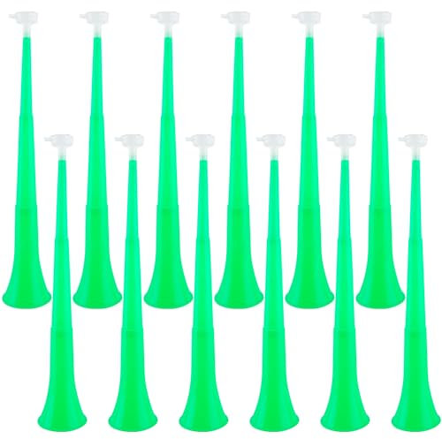 Hoarost 12 trombe pieghevoli da stadio, 61 cm, in plastica, per Vuvuzela, suonatori acustici, per eventi sportivi, campus, sport, incontri e feste a tema (verde)