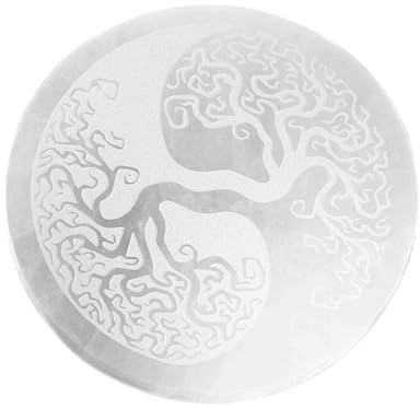 NKlaus Placa de carga de selenita con Yin Yang y árbol de la vida, redondo, 1 unidad