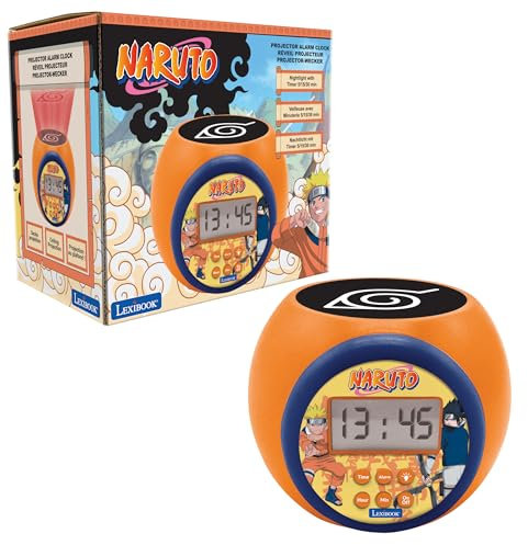 Lexibook, Naruto, Réveil-projecteur avec Fonction Alarme et répétition Snooze, veilleuse avec minuterie, écran LCD, à Piles, Orange, RL977NA
