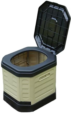 Portable Camping Toilet Foldable Toilet with Lid Outdoor Travel Potty Loo for Camping with Carry Bag Easy to Clean (Khaki)