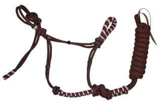 Nylon rope halters for horses with lead, Braided personalized horse halter with Knots for Training Riding Ready Equestrian Western Tack(brown)