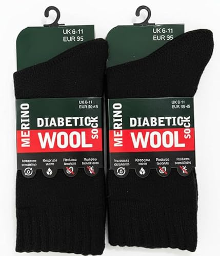 ITRAT Men’s Merino Wool Diabetic Socks UK Size 6–11 – Soft, Non-Binding, Breathable & Cushioned Comfort Fit for Sensitive or Swollen Feet