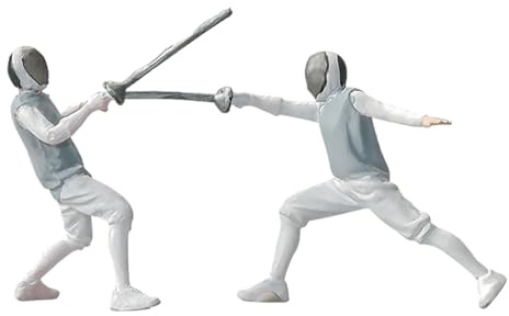 ORFOFE 2 Stück Miniatur Fechten Figuren Realistische Resin Deko für Diorama Bemalte Fechter Mini Puppen Modellbau Zubehör für Detailgetreue Kampfszenen