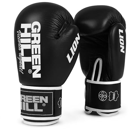 GREEN HILL Guanti Boxe Lion GUANTONI ANTISHOCK Pugilato Pelle (Nero, 14. oz)